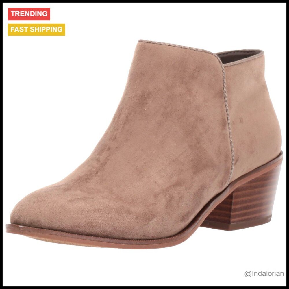 Ankle Boots with Memory Foam Insole Stacked Heel Faux Suede Elegant Chic